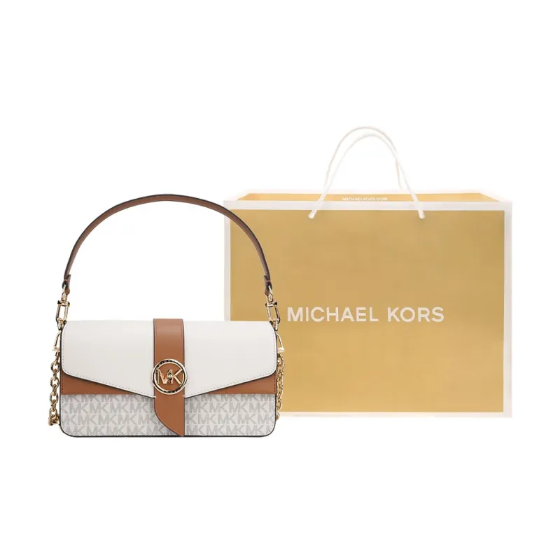 MICHAEL KORS Greenwich Portable Crossbody Bag, Shoulder Bag Women's Vanilla White Brown Multicolor-4