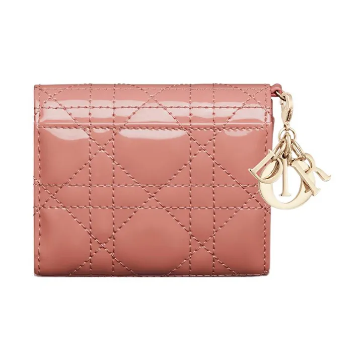 DIOR Lady Dior Patent Leather Calfskin Wallet Women's Bright Pink-2