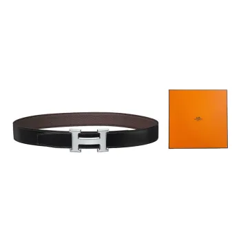 HERMES Leather Belts Men Black/Chocolate Box
