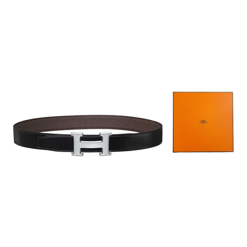HERMES Constance Leather Belts Men Black/Chocolate Box-0
