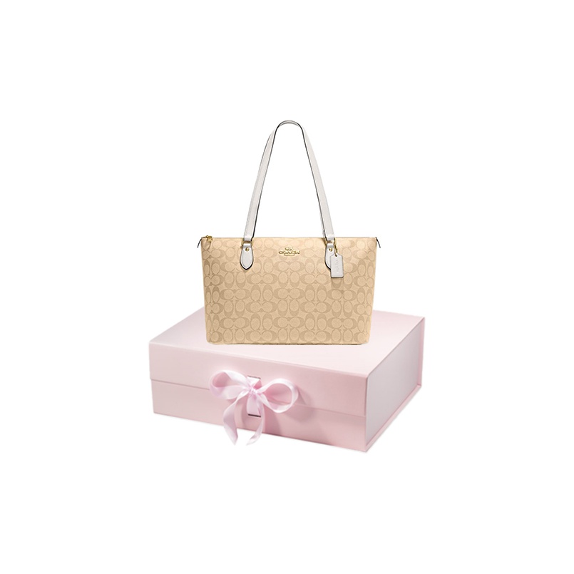 Coach Zip top Top Tote Gold Pink