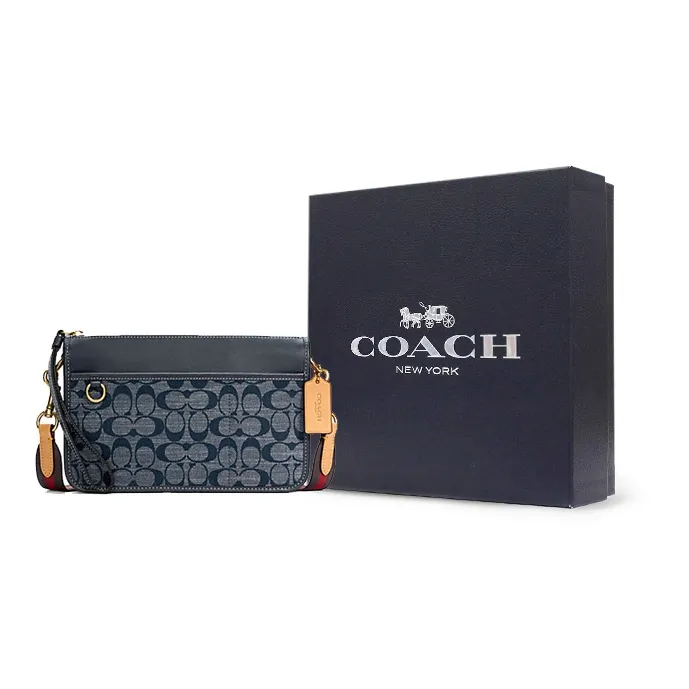 COACH Heritage Canvas With Leather Messenger Bag, Shoulder Bag, Crossbody Bag Medium Size Unisex Denim Blue Monogram-6