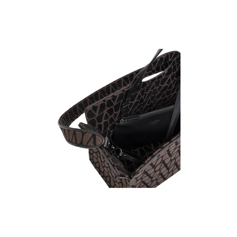 Valentino Leather Tote Bag, Shopping Bag, Shoulder Bag, Crossbody Bag, Handbag Men's Dark Coffee/Black-5