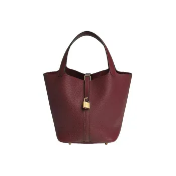 HERMES Picotin Lock Clemence Bullock Leather Basket Bag, Bucket Bag, Handbag Women's 55 Rouge H Hermes Red