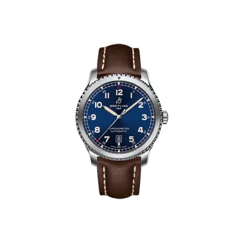 BREITLING Automatic Mechanical Movement Men's Watches Watch 41mm Blue Dial Stainless Steel Case Genuine Leather Strap