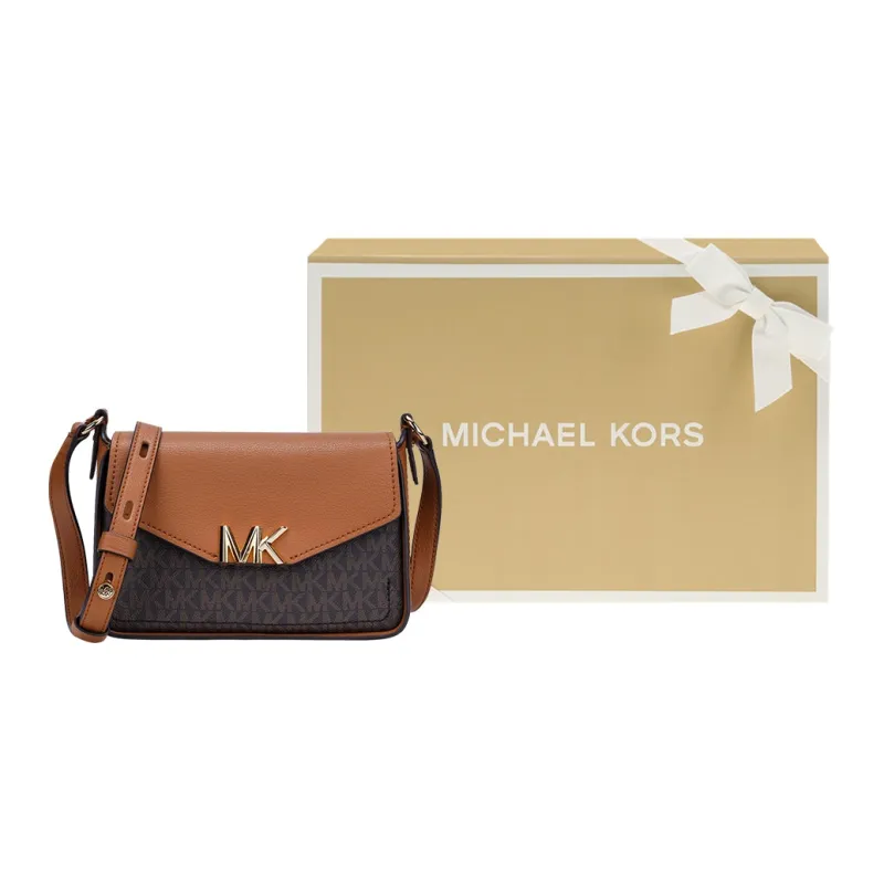 MICHAEL KORS Sylvia Cowhide Patchwork Canvas Shoulder Bag Crossbody Bag Women's Brown-3