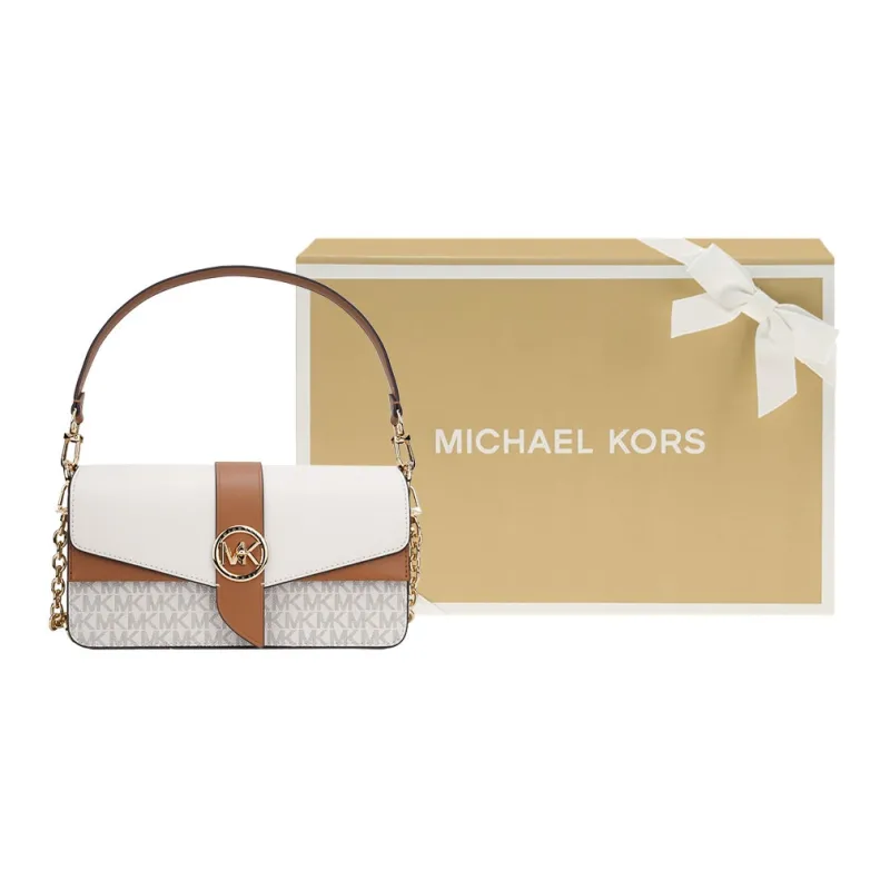MICHAEL KORS Greenwich Portable Crossbody Bag, Shoulder Bag Women's Vanilla White Brown Multicolor-5