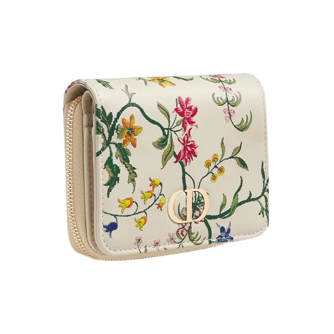 DIOR Caro Calfskin Wallet Women's White/Multicolor-1