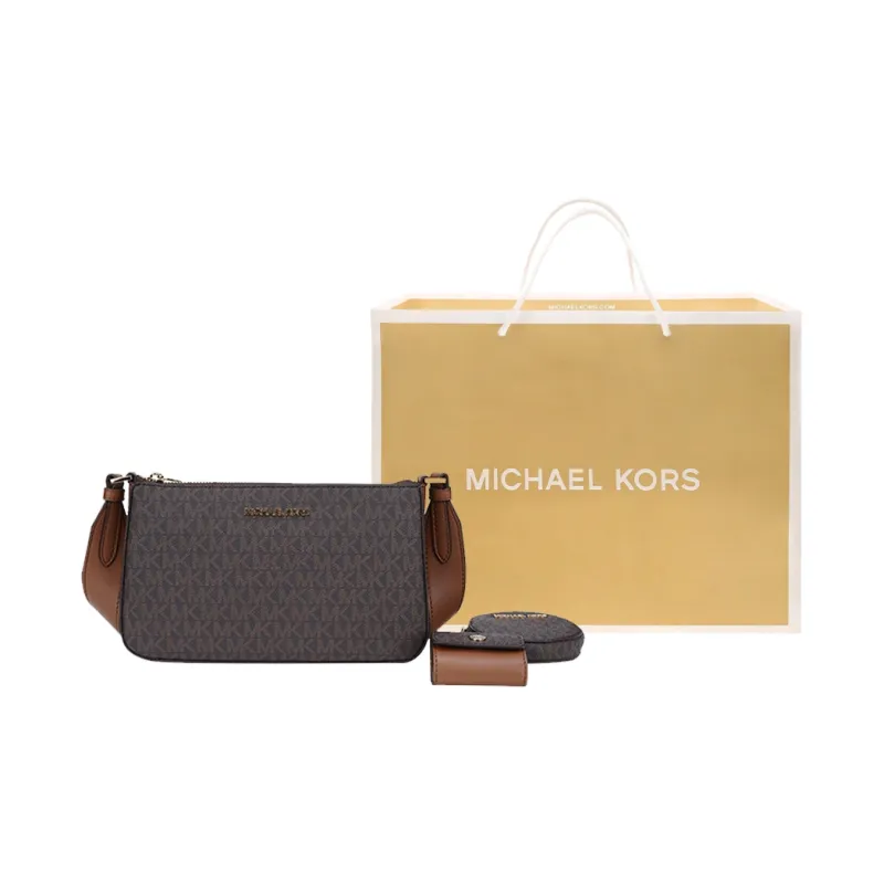 MICHAEL KORS Jet Set Travel Leather Shoulder Bag, Crossbody Bag Women's Dark Brown & Leather Brown-11
