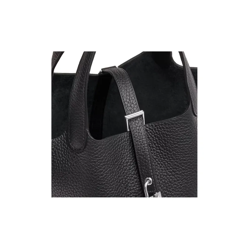 HERMES Picotin Lock Clemence Bullock Leather Basket Bag, Bucket Bag, Handbag 18 Women's 3Y Caban Black Cloth-3