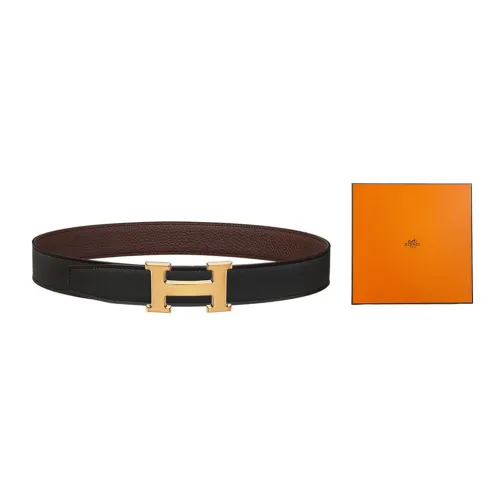 HERMES Leather Belts Unisex Black/Chocolate - Box Included