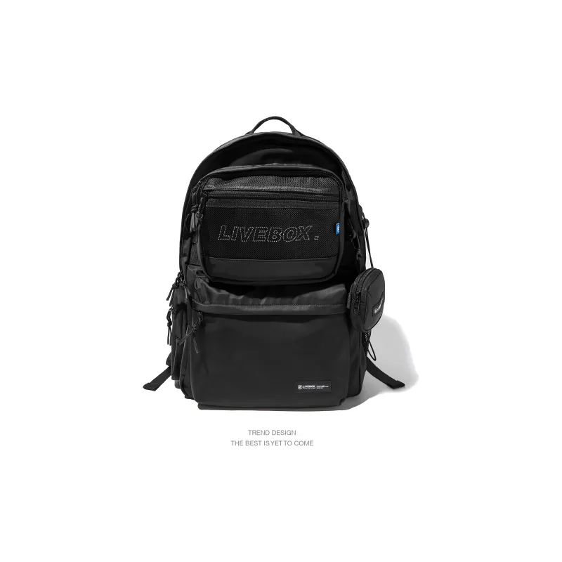 LIVEBOX EN DIRECT Nylon Fabric Backpack Unisex Black-3