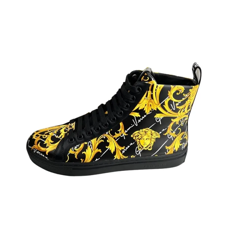 FANSIZHE Barocco High Top Stylish Skateboarding Shoes Men's Black Gold-0
