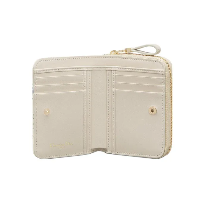 DIOR Caro Calfskin Wallet Women's White/Multicolor-2