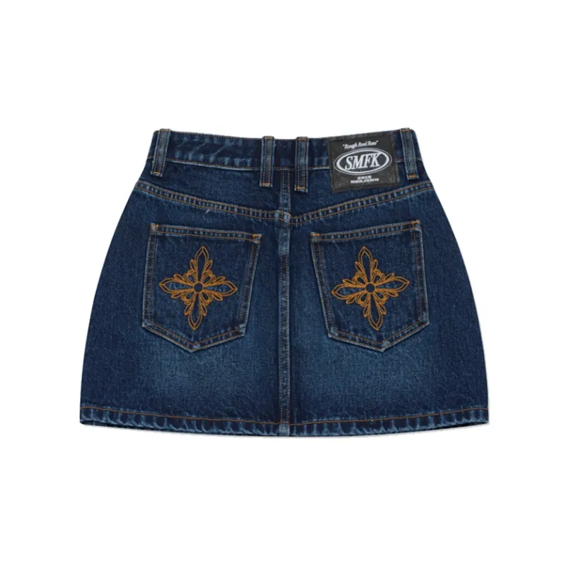 SMFK Denim Short Skirts Women's Deep Sea Blue-1