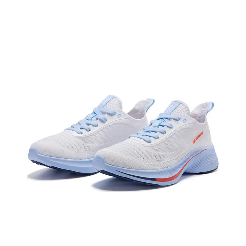 QIAODAN Slip Resistant Breathable Low Top Running Shoes Men's White Blue-3
