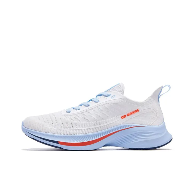 QIAODAN Slip Resistant Breathable Low Top Running Shoes Men's White Blue-0