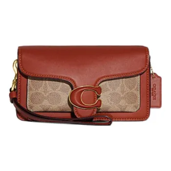 COACH Tabby Cow Leather With Canvas Wrist Bag, Shoulder Bag, Crossbody Bag Small Size Women's Brown, Yellow & Rusty