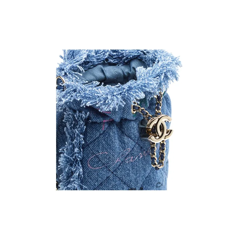 CHANEL 22SS Denim Bucket Bag, Crossbody Bag, Shoulder Bag Mini Women's Blue-3