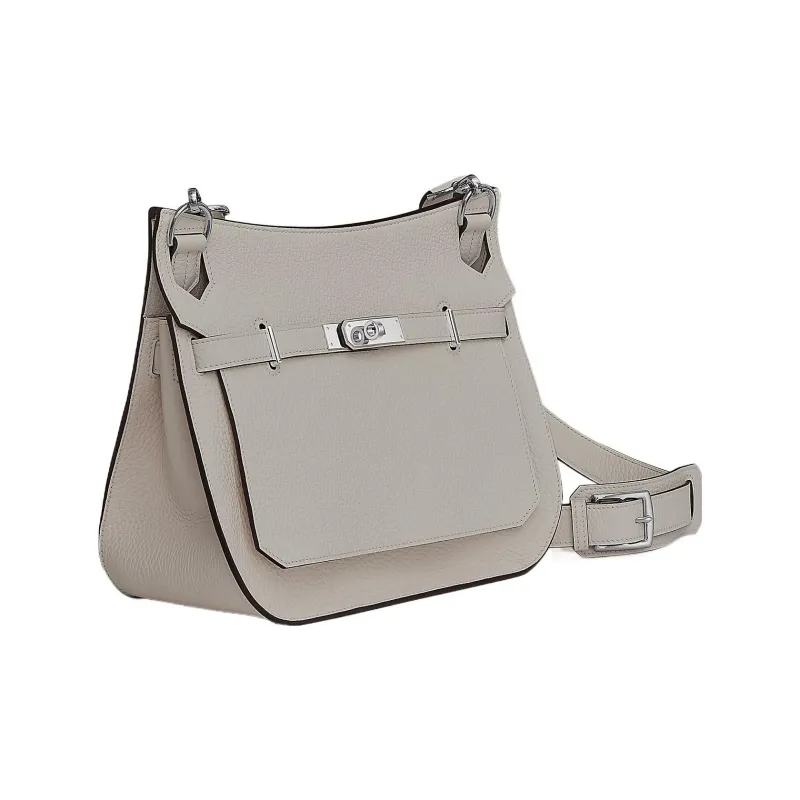 HERMES Jypsiere Clemence Bullock Leather Shoulder Bag Crossbody Bag Women's 8L Beton Glacier White Gray-1