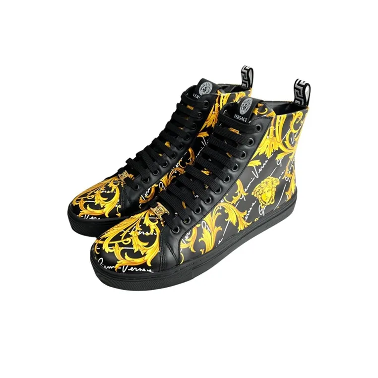 FANSIZHE Barocco High Top Stylish Skateboarding Shoes Men's Black Gold-1