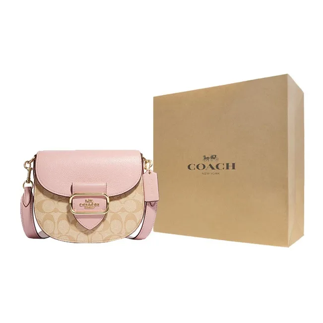 COACH Morgan Canvas With Sheepskin Saddle Bag Shoulder Bag Crossbody Bag Small Size Women's Khaki Monogram & Pink-5