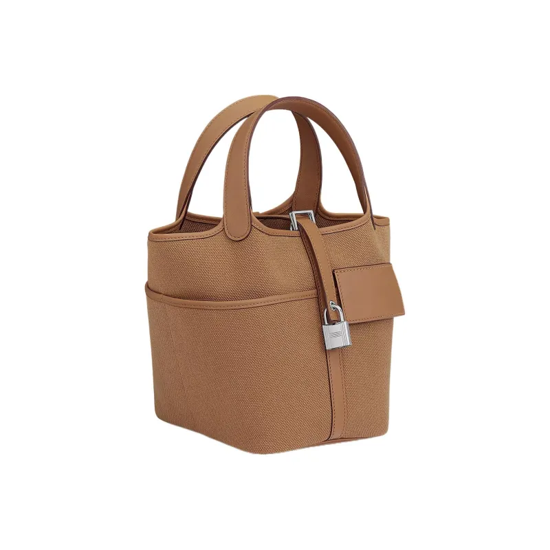 HERMES Picotin Goeland Canvas With Swift Calfskin Bucket Bag Pocket Bag Basket Bag Handbag Women's Milk Tea Beige-2