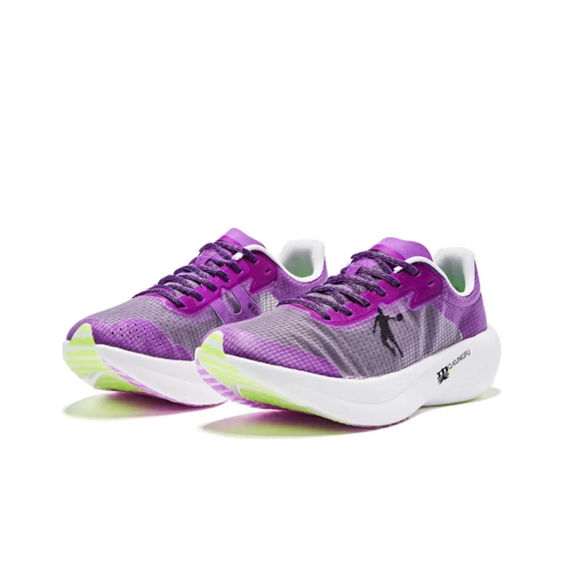 QIAODAN Flying Shadow PB1.0 Cushioned Wear Resistant Breathable Low Top Running Shoes Women's Purple Black White Green-2