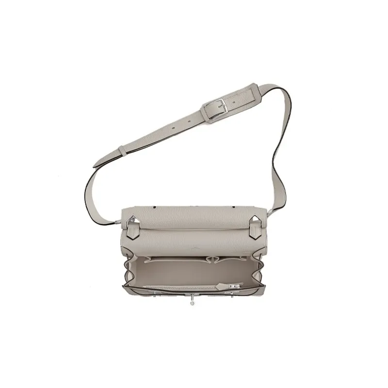HERMES Jypsiere Clemence Bullock Leather Shoulder Bag Crossbody Bag Women's 8L Beton Glacier White Gray-2
