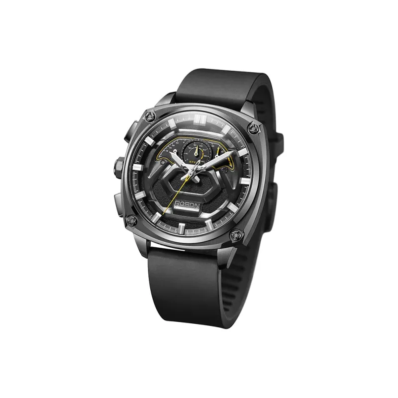 ROSDN Vivobook Automatic Mechanical Movement Silicone Strap Watch Men's Watches Black Dial G3288-1
