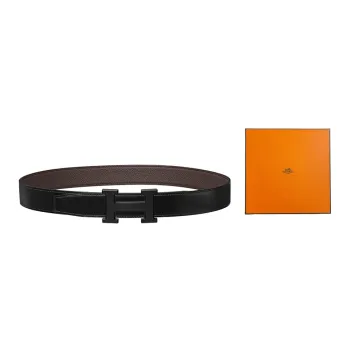 HERMES Togo Calfskin Leather Belts Men's Chocolate/Black Width  3.2cm