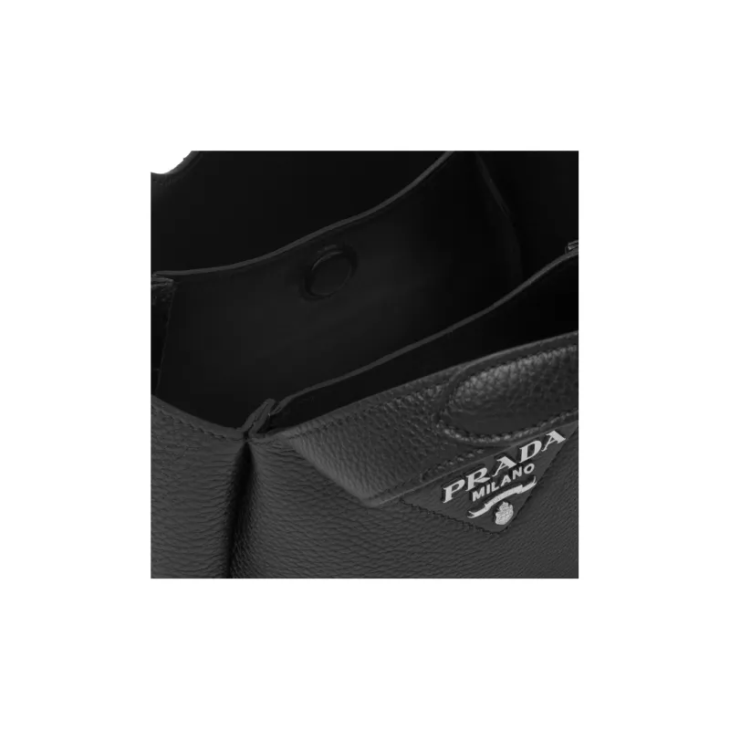 PRADA Cow Leather Litchi Grain Basket Bag, Tote, Bucket Bag, Shopping Bag Women's Black-4