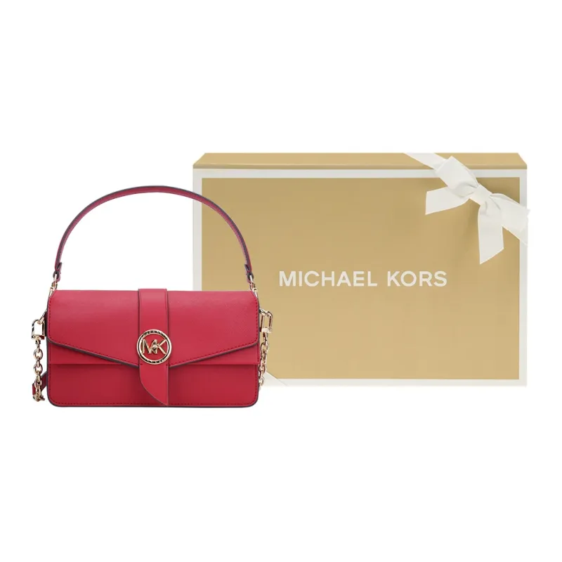 MICHAEL KORS Greenwich Leather Envelope Bag, Chain Bag, Crossbody Bag, Shoulder Bag Regular Women's Red-6