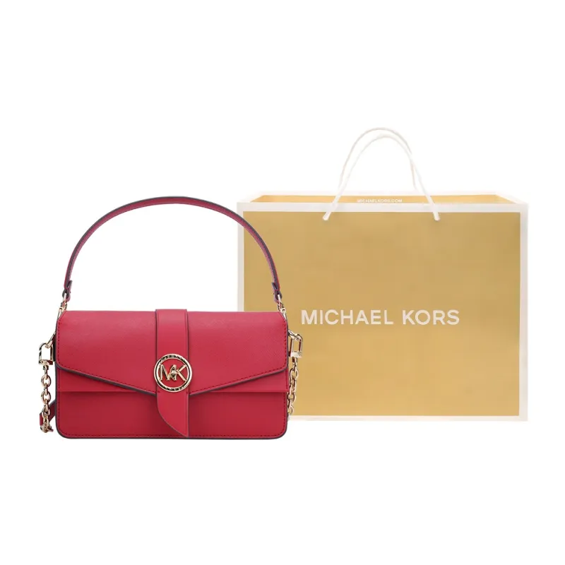 MICHAEL KORS Greenwich Leather Envelope Bag, Chain Bag, Crossbody Bag, Shoulder Bag Regular Women's Red-5