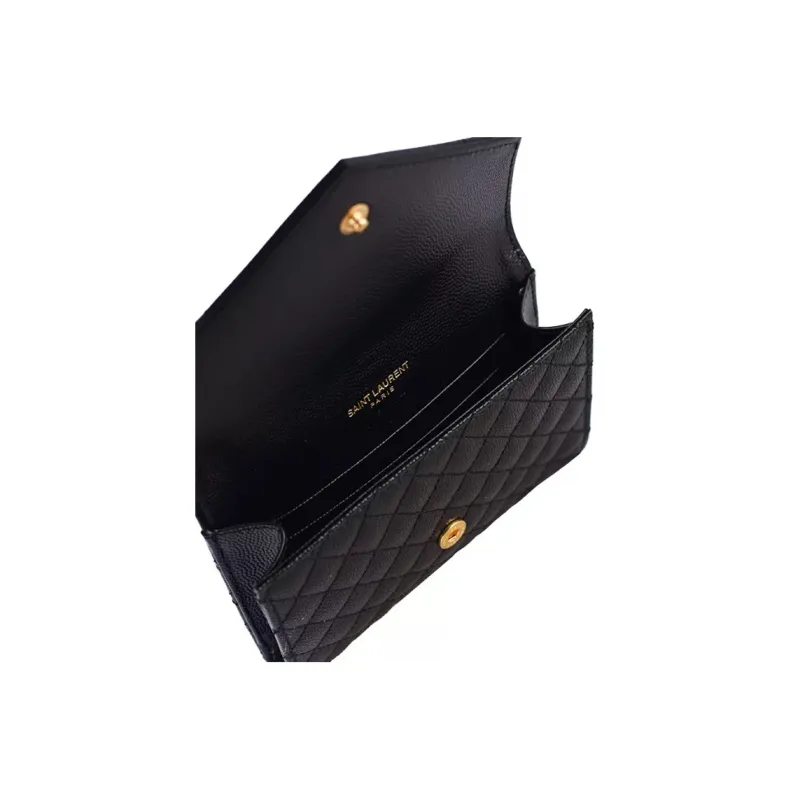 SAINT LAURENT Grained Embossed Leather Envelope Wallets Small Size Women's Black-6
