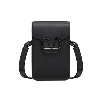 Valentino Calfskin One Shoulder Crossbody Cell Phone Pouch Mini Men's Black
