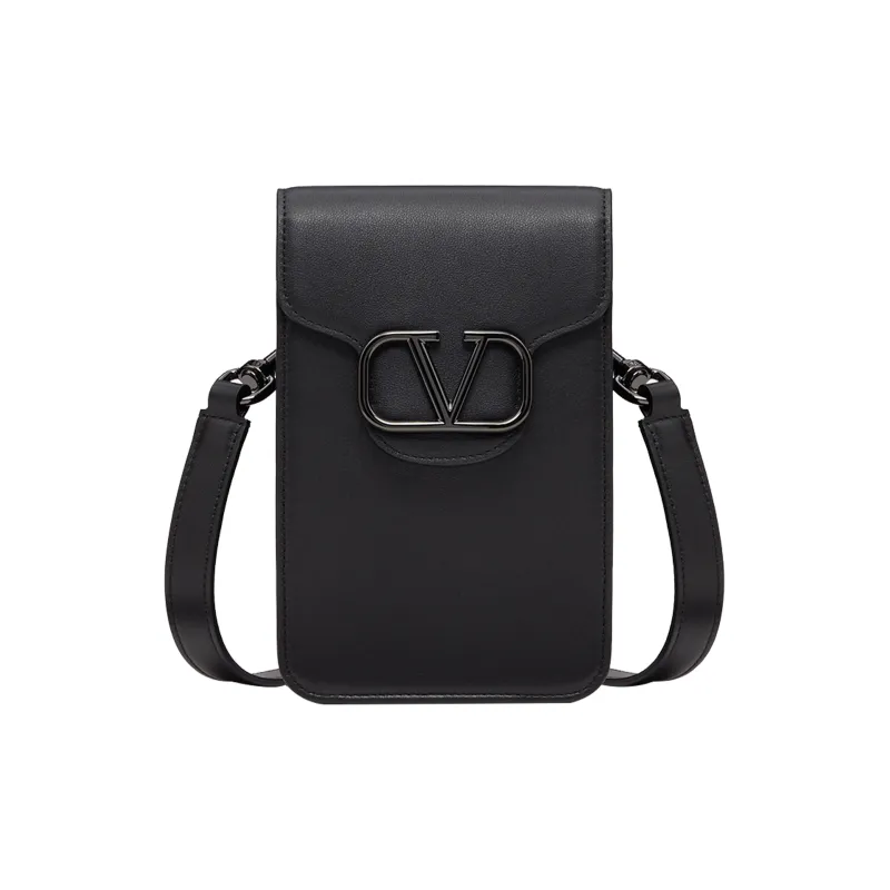 Valentino Calfskin One Shoulder Crossbody Cell Phone Pouch Mini Men's Black-0