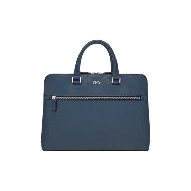 FERRAGAMO GANCINI Cow Leather Briefcases Handbags Regular Men's Blue-0