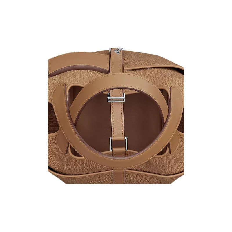 HERMES Picotin Goeland Canvas With Swift Calfskin Bucket Bag Pocket Bag Basket Bag Handbag Women's Milk Tea Beige-4