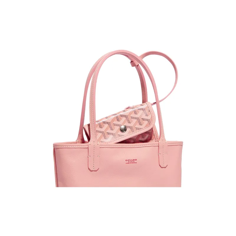 GOYARD Anjou Canvas With Calfskin Combo Bag Totes Shopping Bag One Shoulder Handbags Mini Women's Cherry Blossom Pink-2