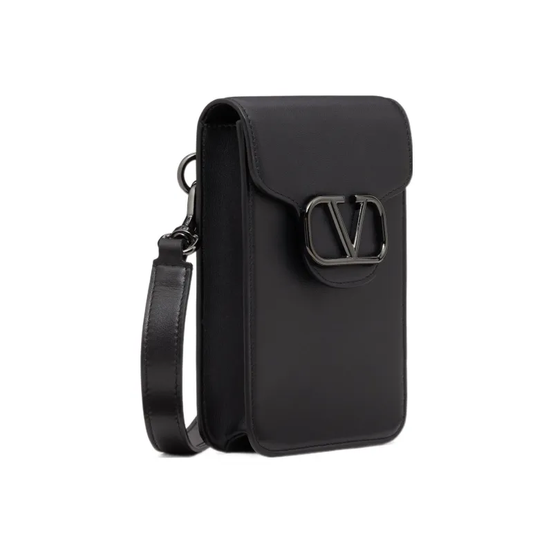 Valentino Calfskin One Shoulder Crossbody Cell Phone Pouch Mini Men's Black-1