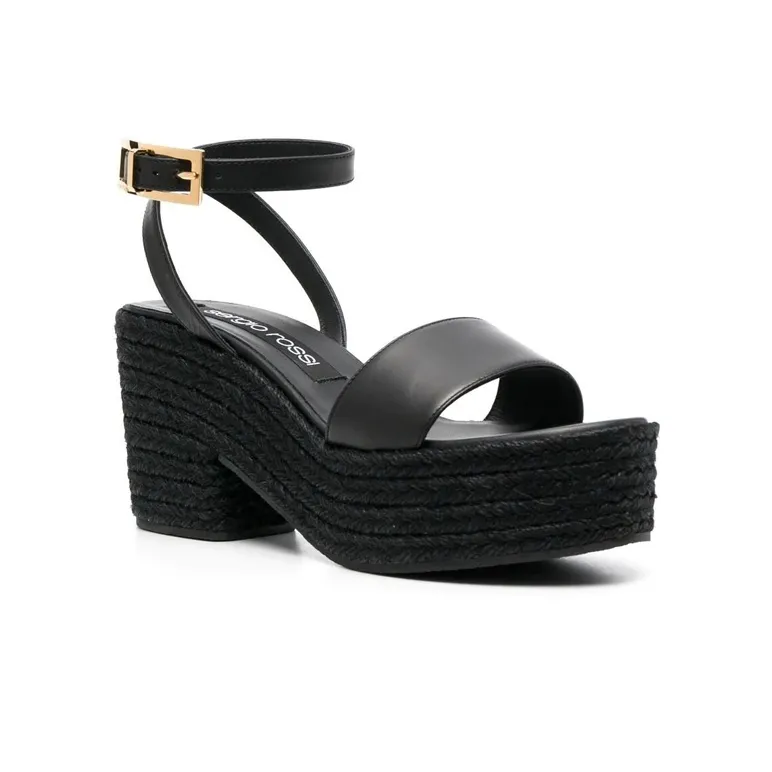 SERGIO ROSSI Open-toe Raffia Leather Sandals-2