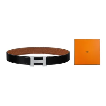 HERMES Constance Leather Belts Unisex Black Gold/Black Brown Box
