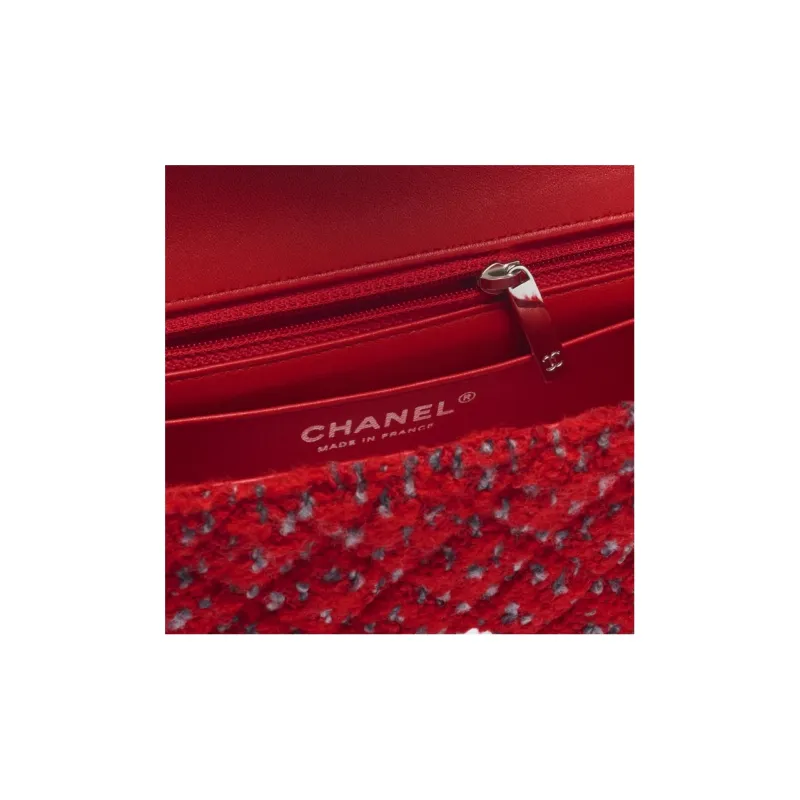 CHANEL Classic Flap CF Wool Twill Soft Woolen Shoulder Bag, Crossbody Bag Mini Women's Red-2