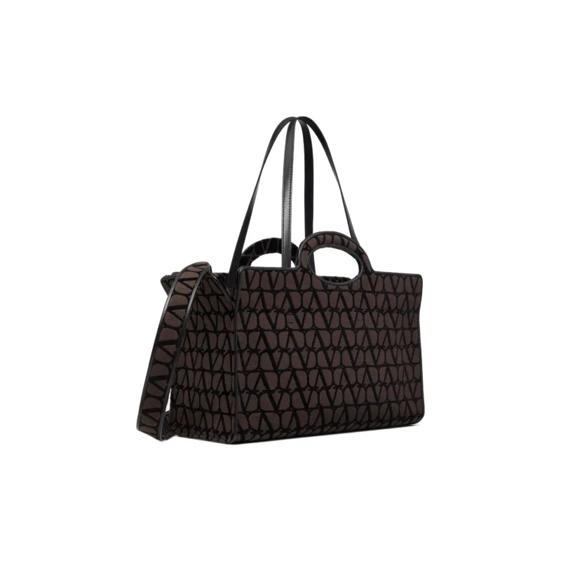 Valentino Leather Tote Bag, Shopping Bag, Shoulder Bag, Crossbody Bag, Handbag Men's Dark Coffee/Black-1