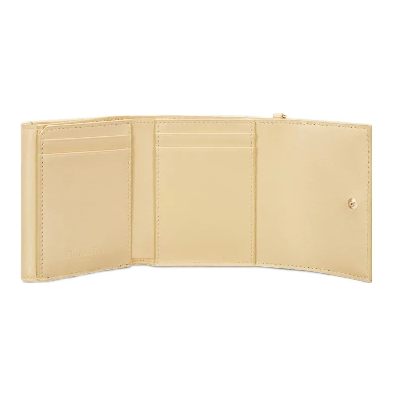 DIOR Lady Dior Patent Leather Calfskin Wallet Women's Light Yellow-2