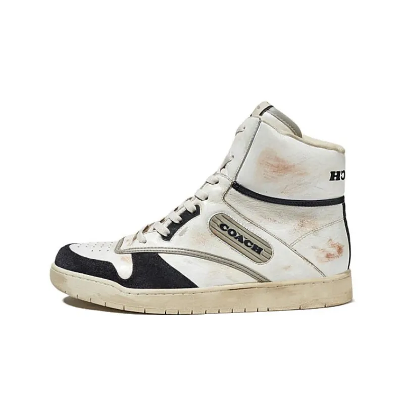 COACH High Top Stylish Skateboarding Shoes Women's Beige Black-0