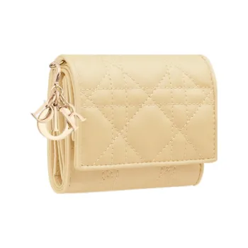 DIOR Lady Dior Lambskin Wallet Women's Light Yellow