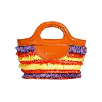 MARNI Logo Printed Fringe Detailed Tote Bag