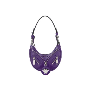VERSACE Calfskin Hobo Biker Shoulder Bag Handbag Small Size Women's Purple